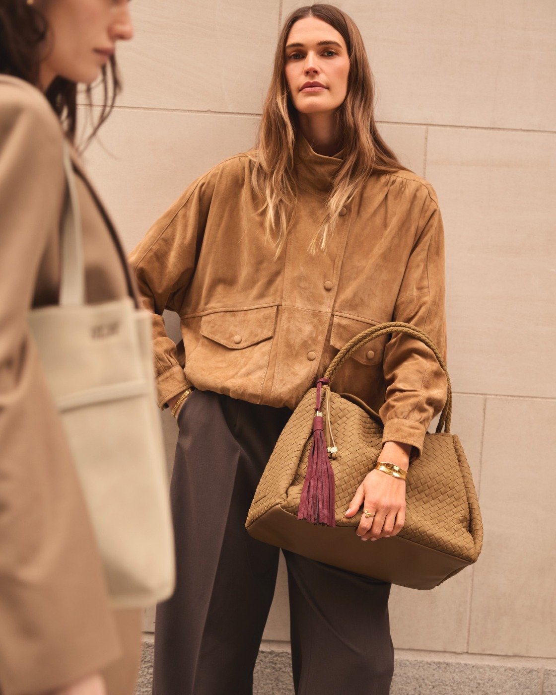 Nova Hand Woven Large Shoulder Bag - Light Caramel Suedette