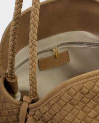 Nova Hand Woven Large Shoulder Bag - Light Caramel Suedette