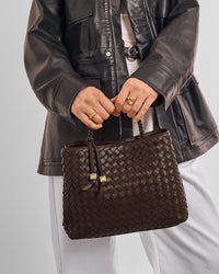 Nova Hand Woven Top Handle Bag - Chocolate