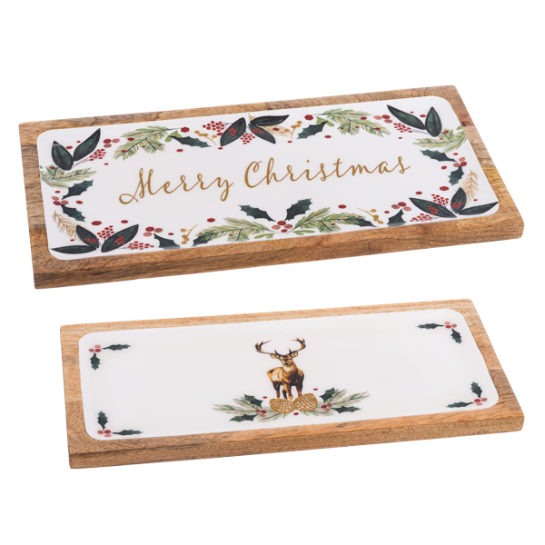 Botanical Holiday Enamel Wood Tray