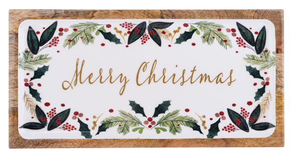 Botanical Holiday Enamel Wood Tray