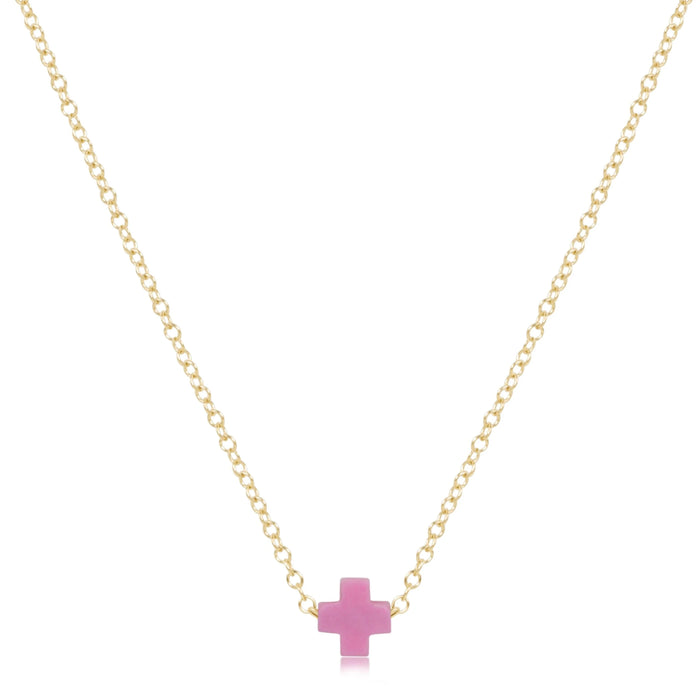 16" necklace gold - signature cross small - bright pink