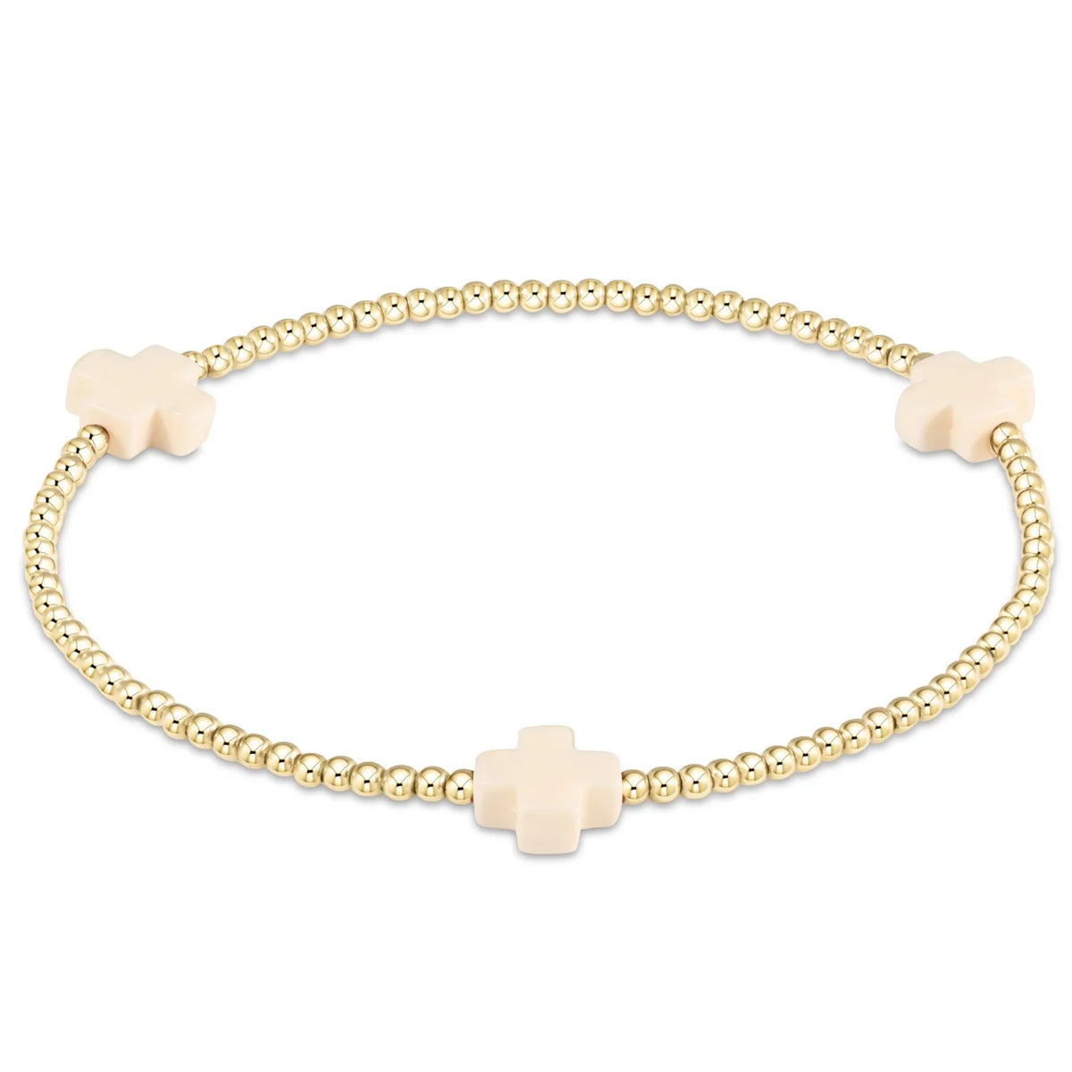 signature cross gold pattern 2mm bead bracelet- pink