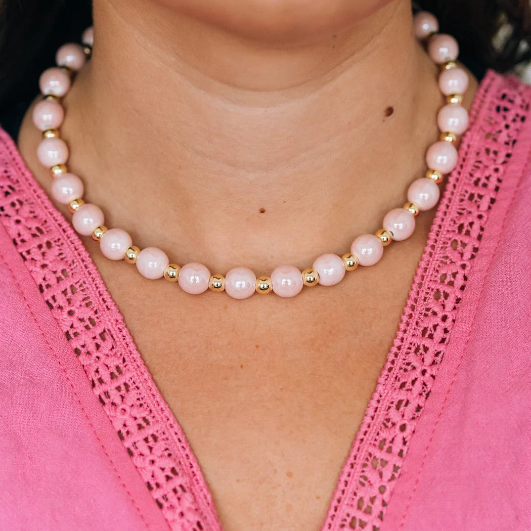 Pink Glossy Bead Necklace