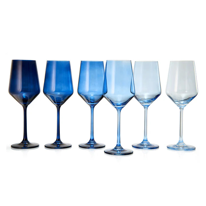 Shades of Blue Crystal Wine Glass Set of 6