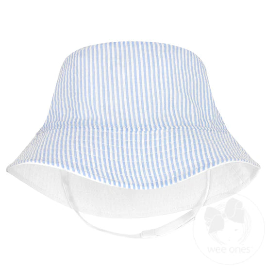 Reversible Boys Seersucker Hat with Straps
