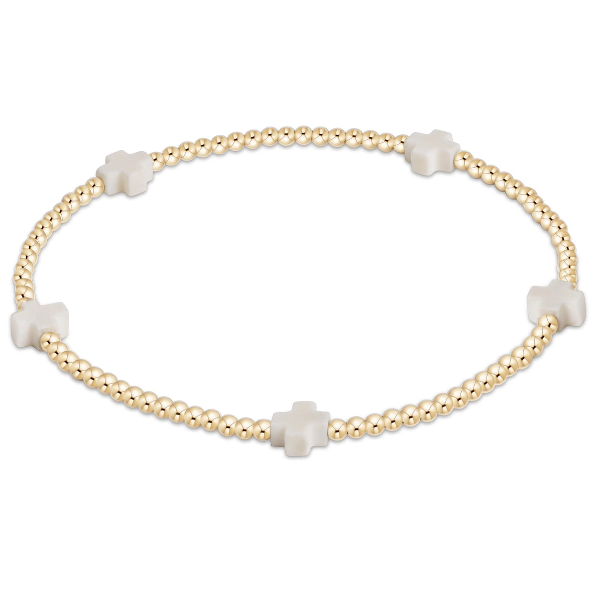 signature cross small gold pattern 2mm bead bracelet - off-white
