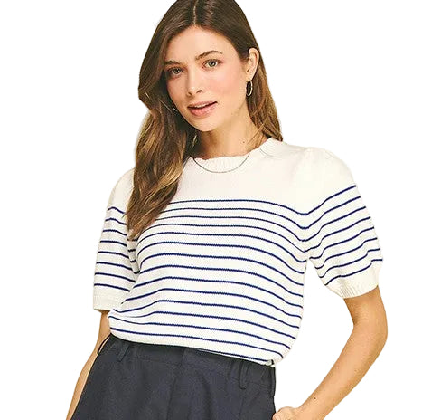 Striped Short Sleeve Sweater