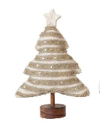 Wool Felt Christmas Tree w/Applique, Pom Poms/Star & Wood Base