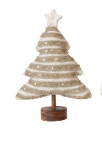 Wool Felt Christmas Tree w/Applique, Pom Poms/Star & Wood Base