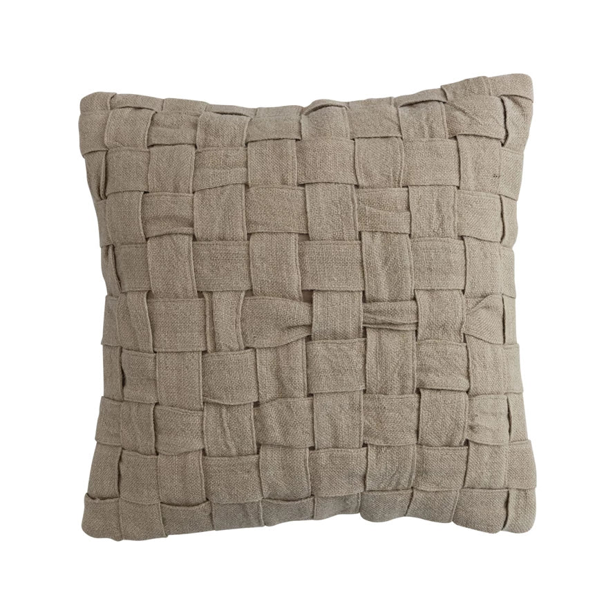 Jute & Cotton Woven Pillow w/Basket Weave Design 20"x20"