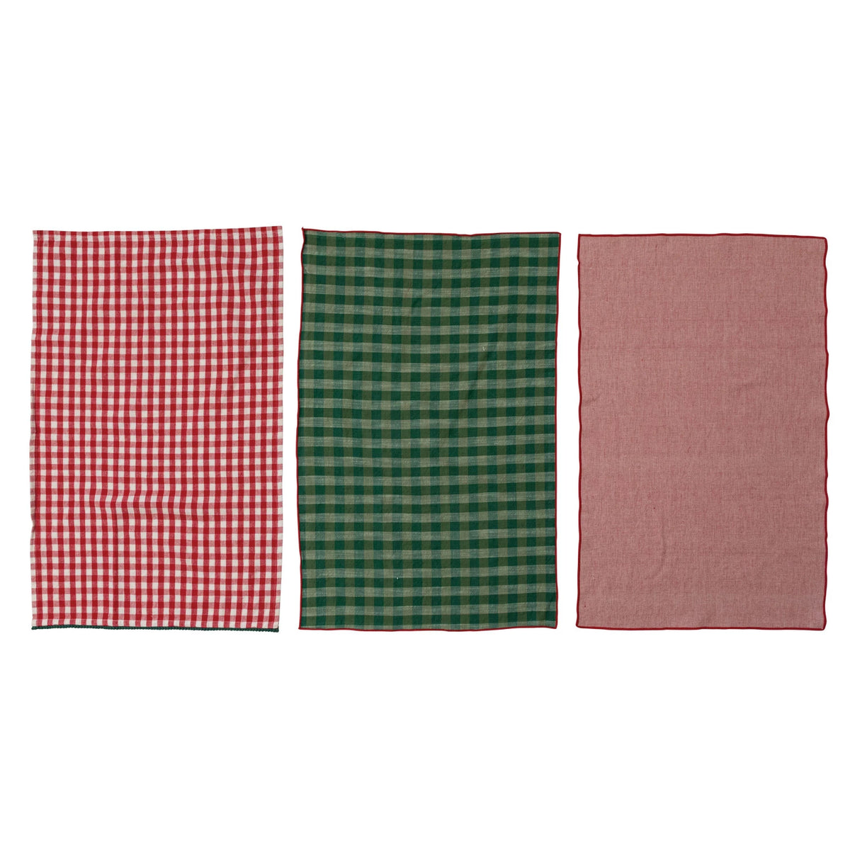Woven Cotton Tea Towels, Multi Color, Set of 3 - Red, White, Green