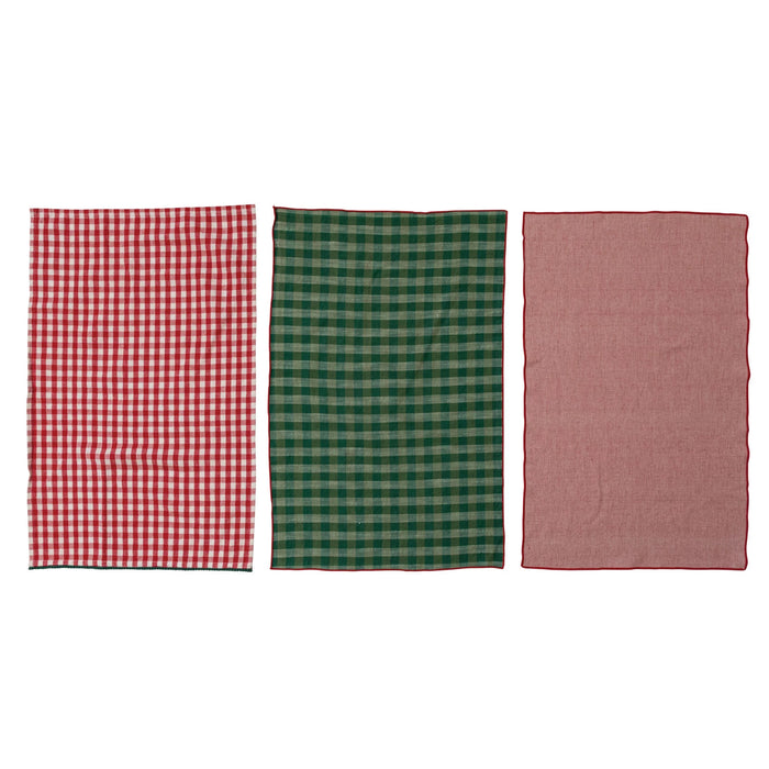 Woven Cotton Tea Towels, Multi Color, Set of 3 - Red, White, Green