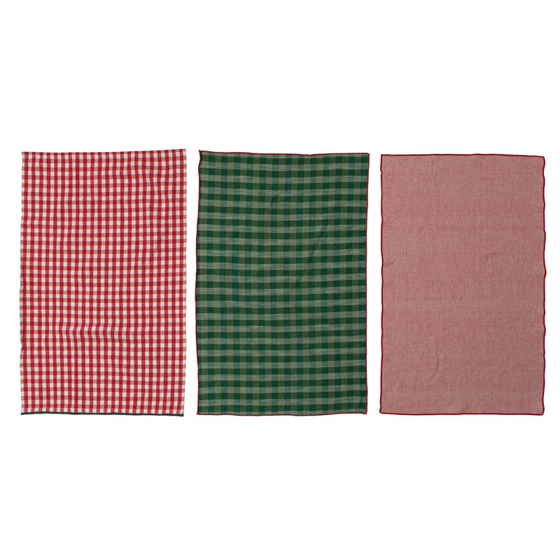Woven Cotton Tea Towels, Multi Color, Set of 3 - Red, White, Green