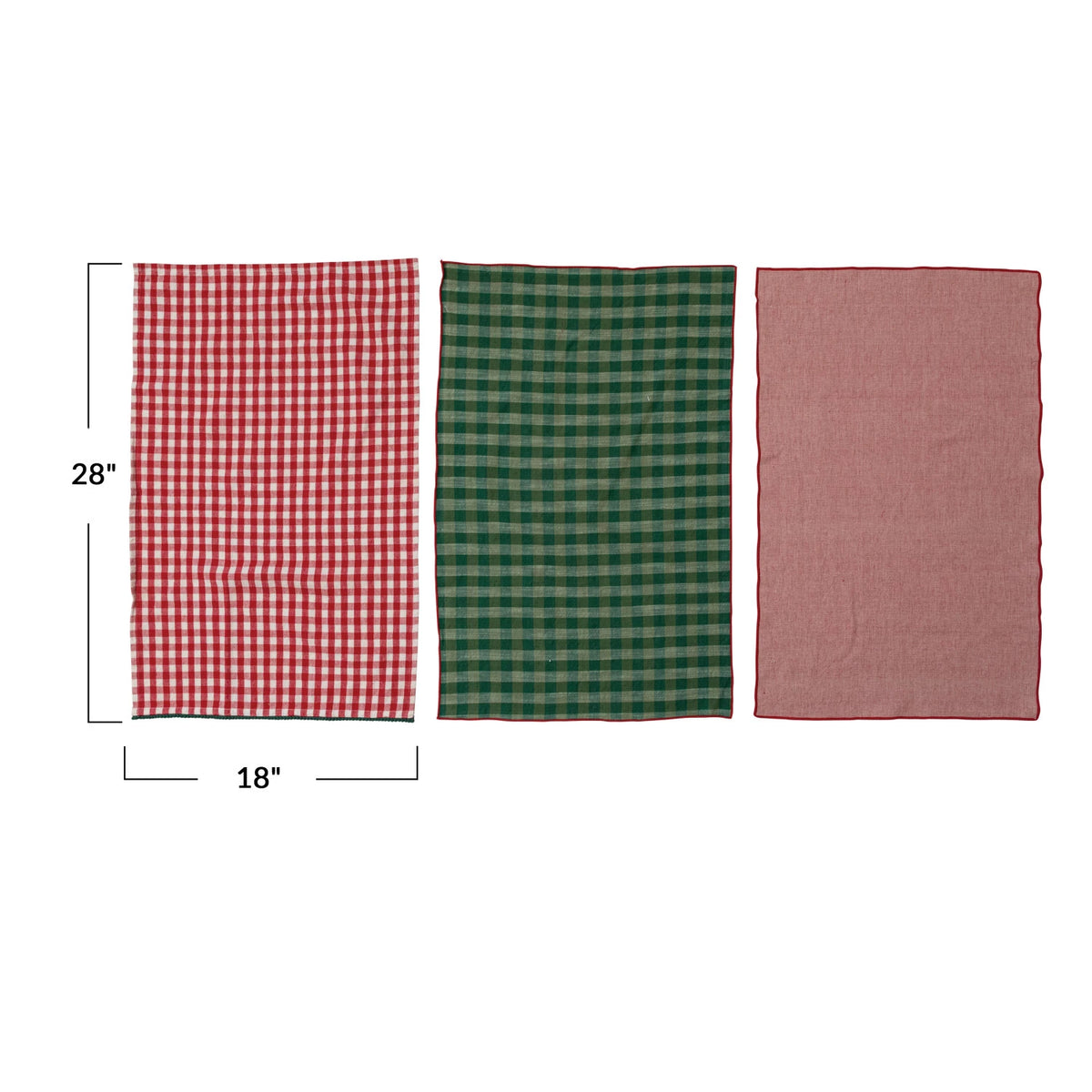 Woven Cotton Tea Towels, Multi Color, Set of 3 - Red, White, Green