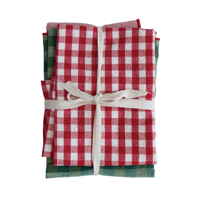 28"L x 18"W Woven Cotton Tea Towels, Multi Color, Set of 3