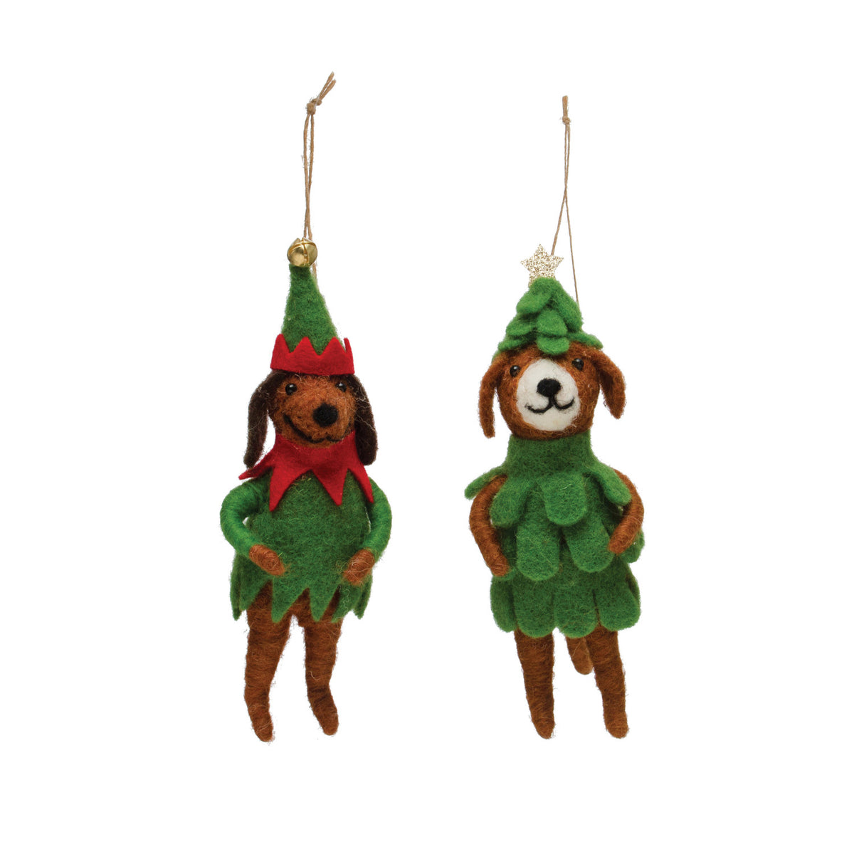 Wool Felt Dog in Tree/Elf Costume Ornament
