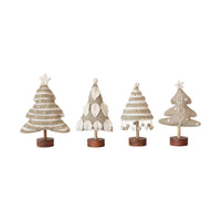 Wool Felt Christmas Tree w/ Applique, Pom Poms/Star & Wood Base, 4 Styles