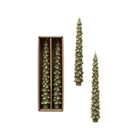 Tree Shaped Taper Candles w/ Gold Tips in Box, Set of 2