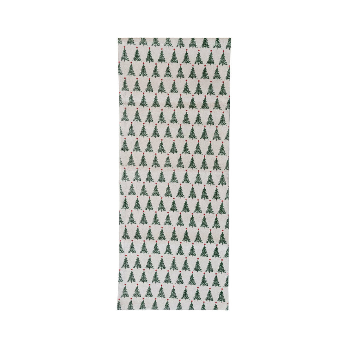 Stonewashed Cotton Printed Table Runner w/ Christmas Tree Pattern