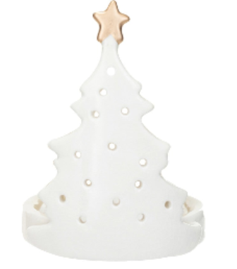 Stoneware Christmas Tree Shaped Candle Holder with Gold Electroplating