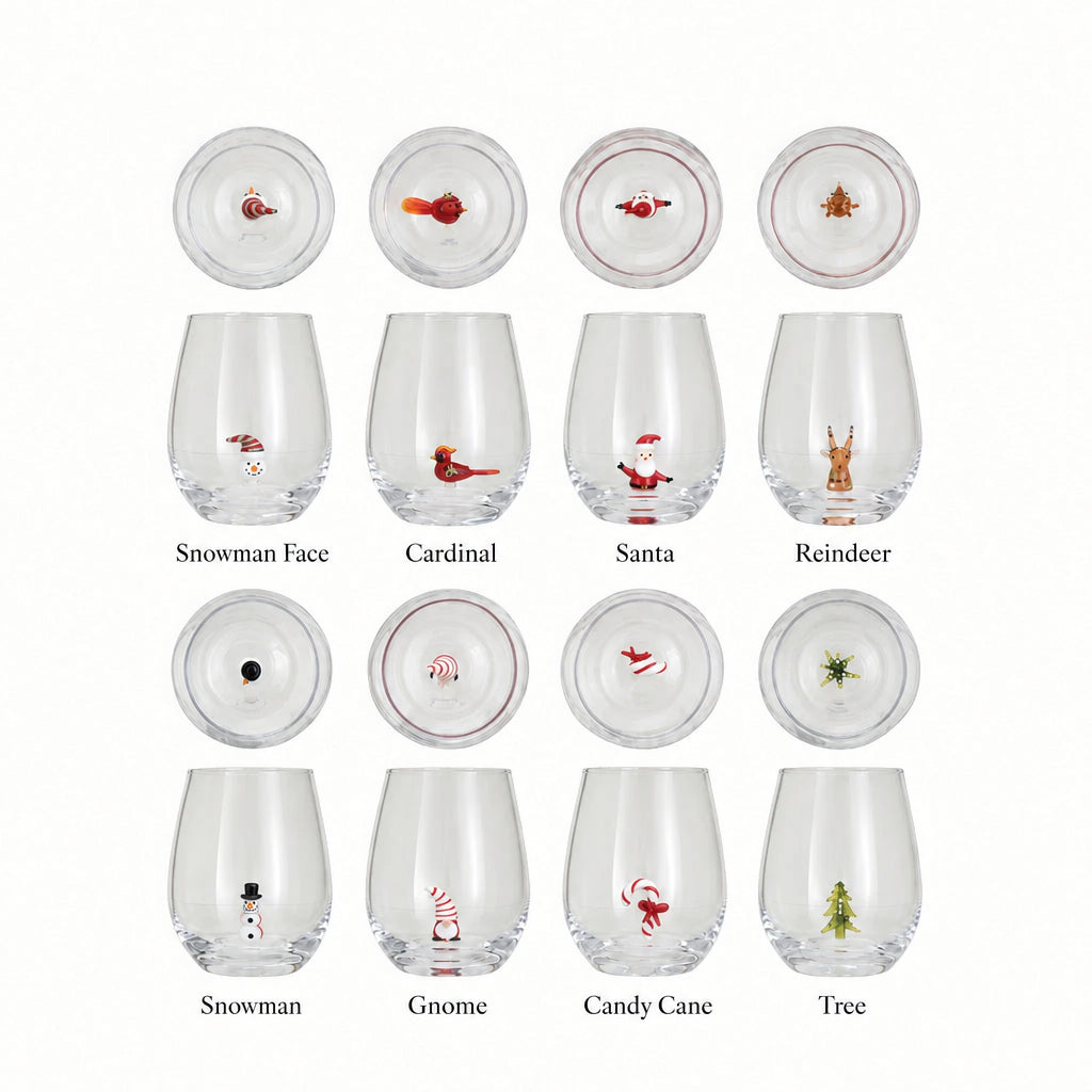Stemless Wine Glass w/ Holiday Figure Inside