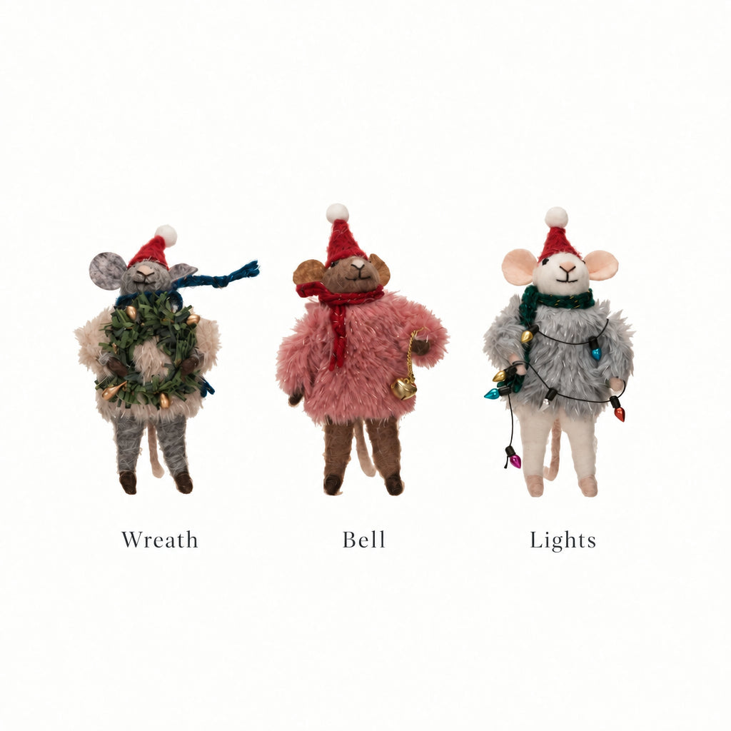 Wool Felt Mouse w/ Faux Fur Sweater, 3 Styles