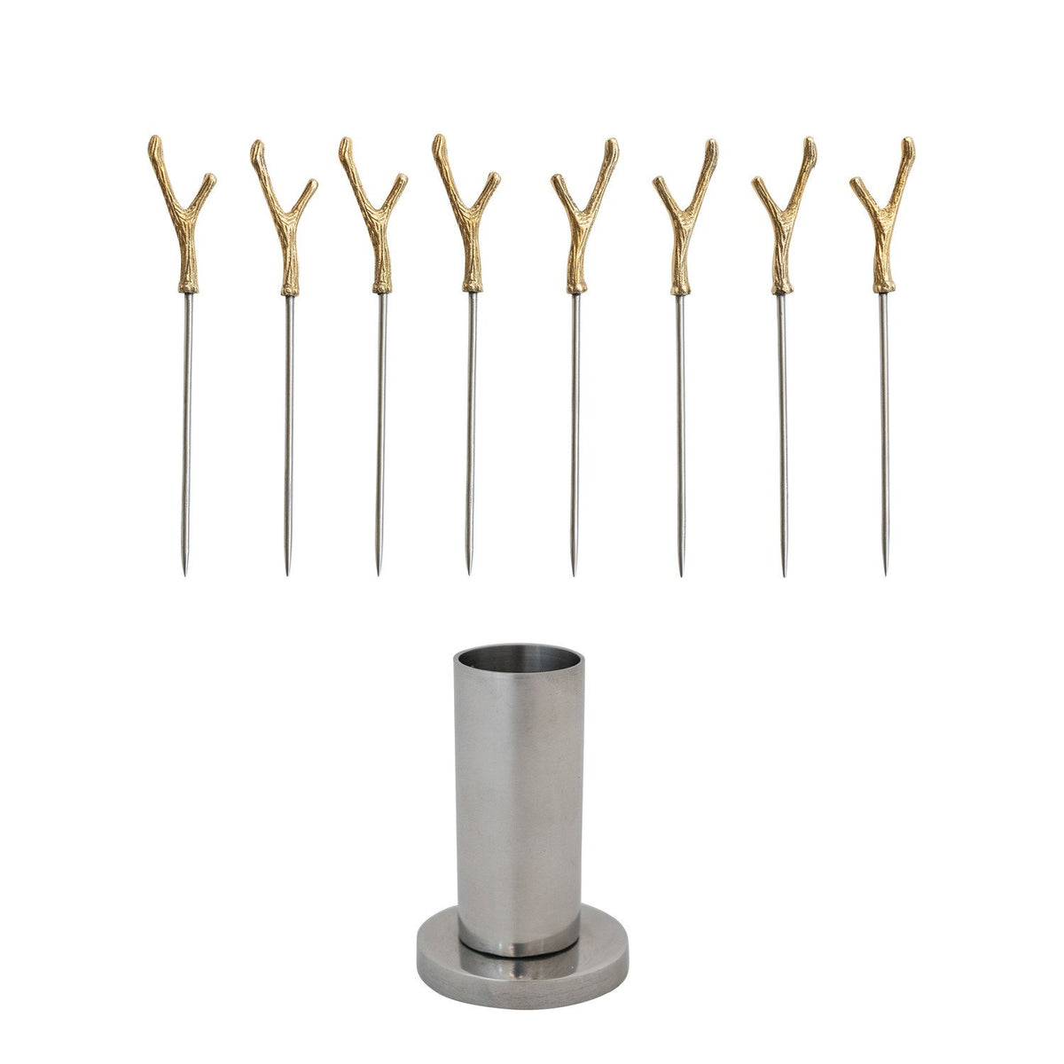 Stainless Steel Holder with (8) Appetizer Picks, Set of 9