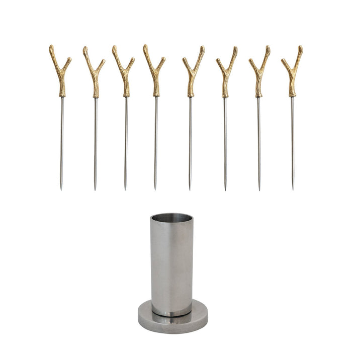 Stainless Steel Holder with (8) Appetizer Picks, Set of 9