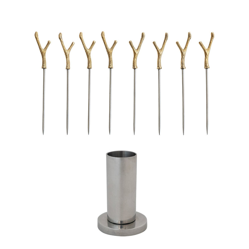 Stainless Steel Holder with (8) Appetizer Picks, Set of 9