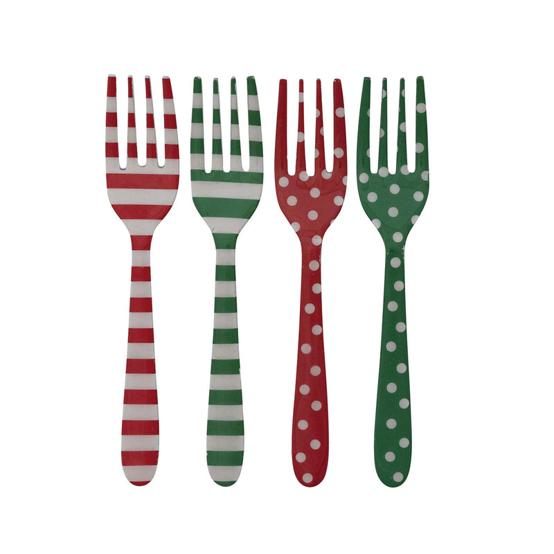 Enameled Stainless Steel Fork with Dots/Stripes Pattern, 4 Styles