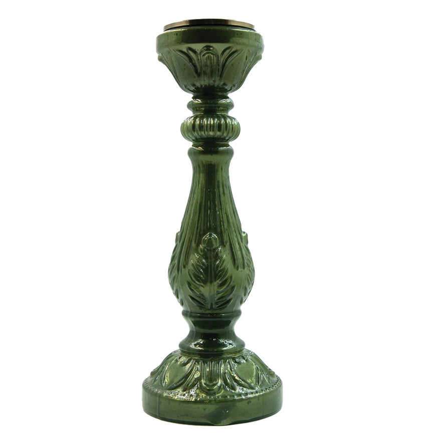 Embossed Mercury Glass Candle Holder, Green