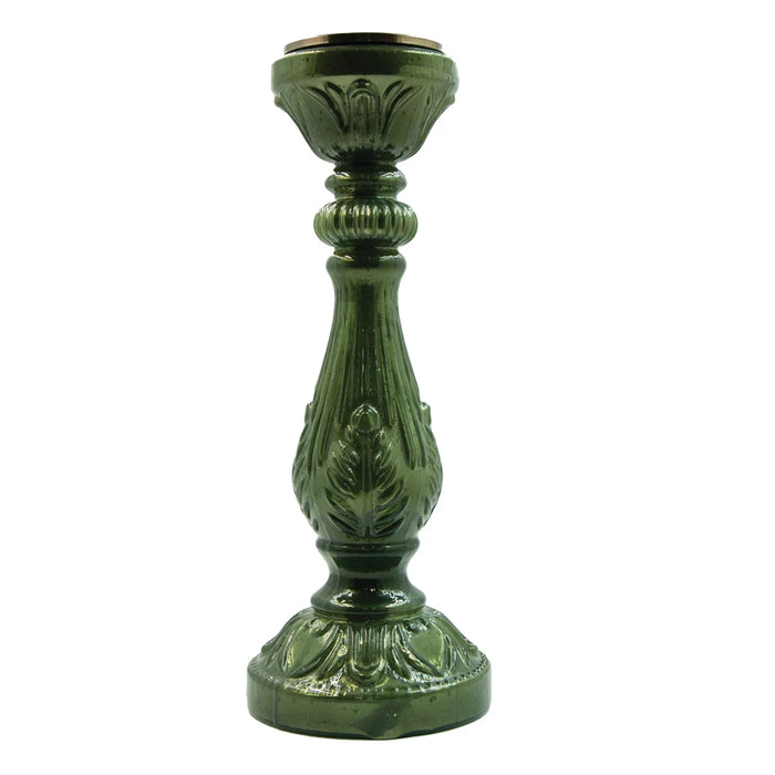 Embossed Mercury Glass Candle Holder, Green