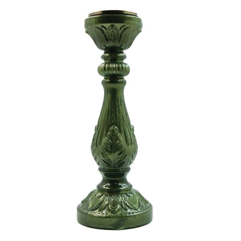 Embossed Mercury Glass Candle Holder, Green