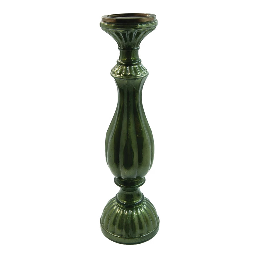 Embossed Mercury Glass Candle Holder, Green
