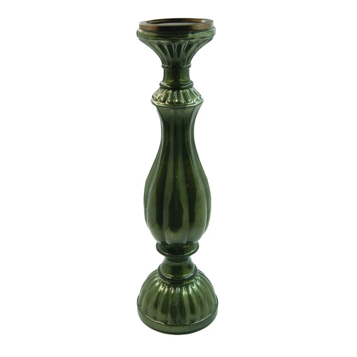 Embossed Mercury Glass Candle Holder, Green