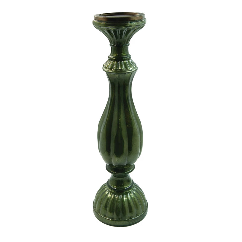 Embossed Mercury Glass Candle Holder, Green