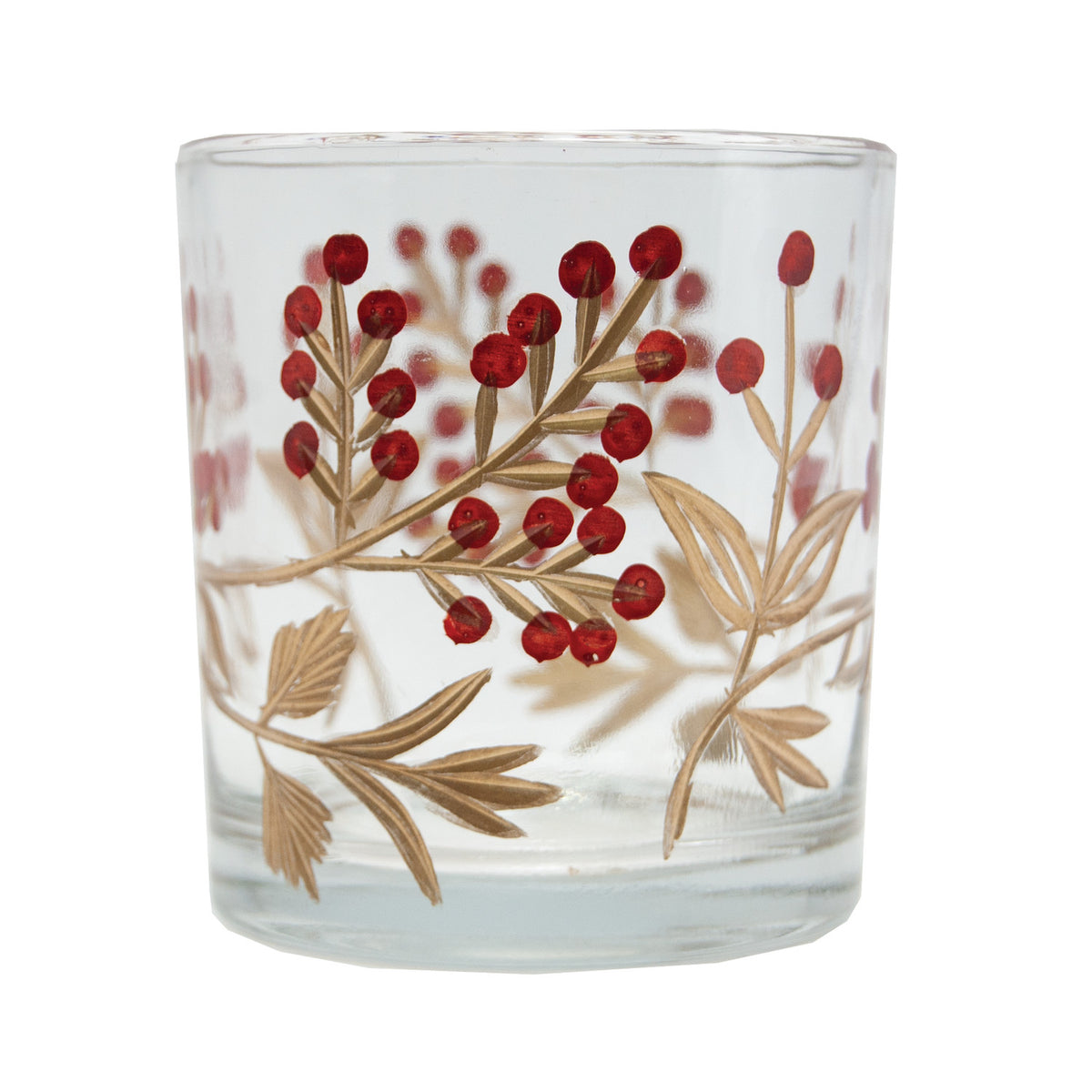 Hand-Painted Etched Glass Tealight/Votive Holder with Berry Design