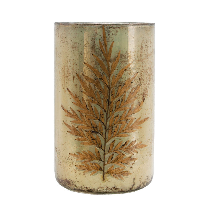 Mercury Glass Vase with Embedded Silver Oak Leaves