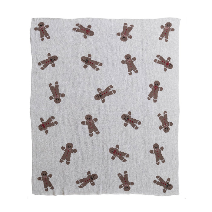 60"L x 50"W Cotton Knit Throw with Gingerbread Cookie Pattern