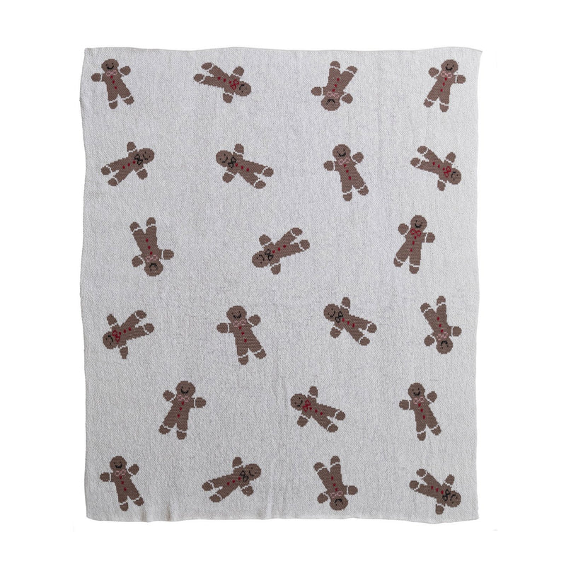 60"L x 50"W Cotton Knit Throw with Gingerbread Cookie Pattern