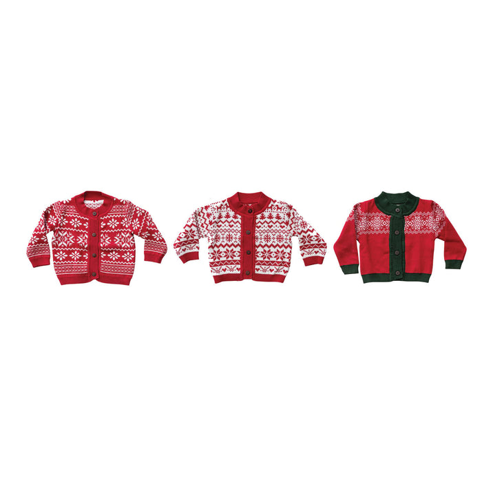 Fair Isle Knit Baby Sweater, 3 Styles (0-3M, 3-6M, 6-9M)