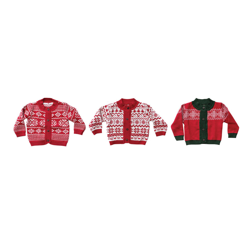 Fair Isle Knit Baby Sweater, 3 Styles (0-3M, 3-6M, 6-9M)