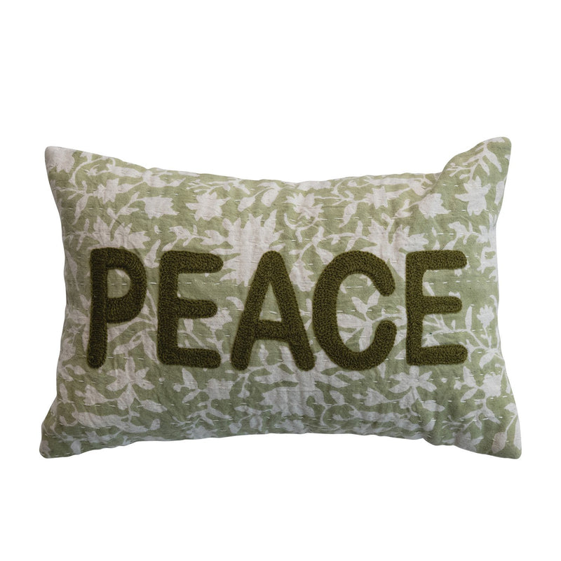 Lumbar Pillow with Flowers, Hand-Embroidered Kantha Stitch