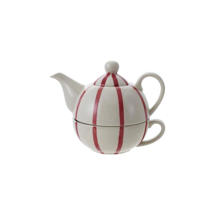 14 oz. Hand-Painted Stoneware Striped Tea For One, Set of 2