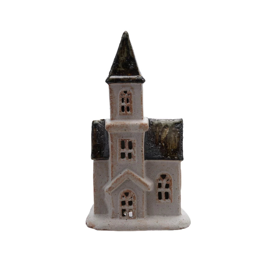Stoneware House, Reactive Glaze, White & Brown