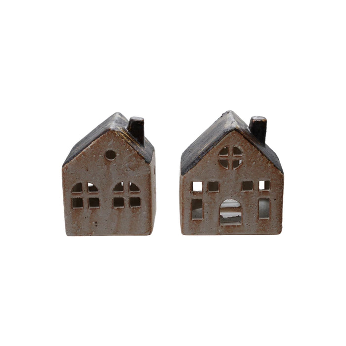 Stoneware House, Reactive Glaze, White & Brown