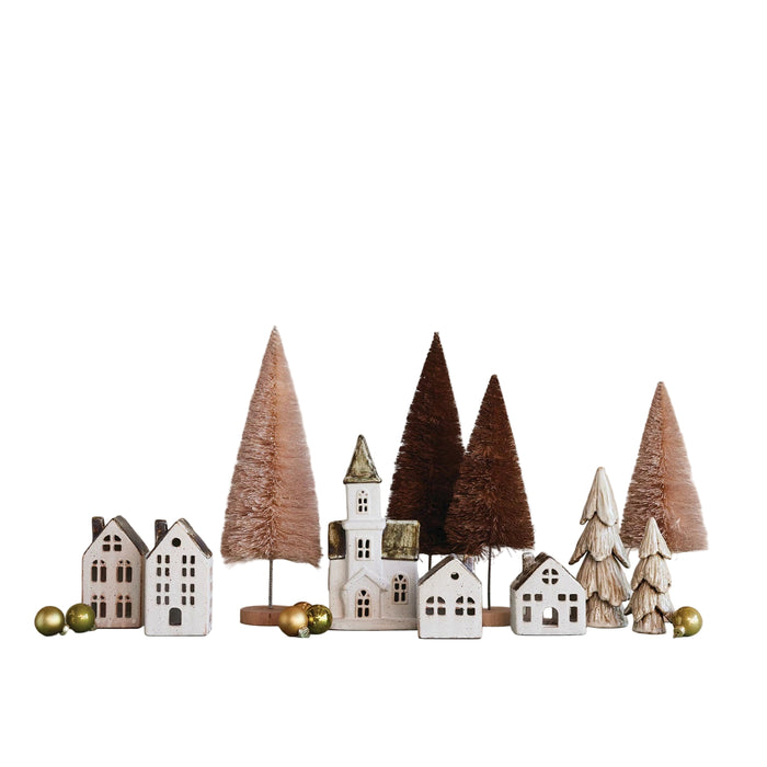Stoneware House, Reactive Glaze, White & Brown