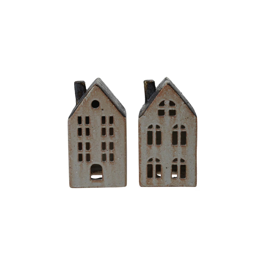 Stoneware House, Reactive Glaze, White & Brown