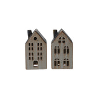 Stoneware House, Reactive Glaze, White & Brown